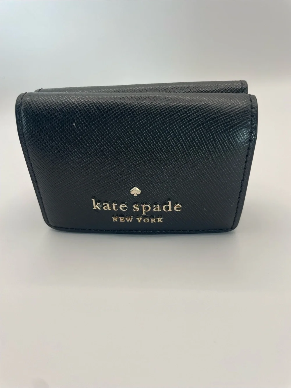 kate spade Black Saffiano Leather Card Holder with Gold Logo